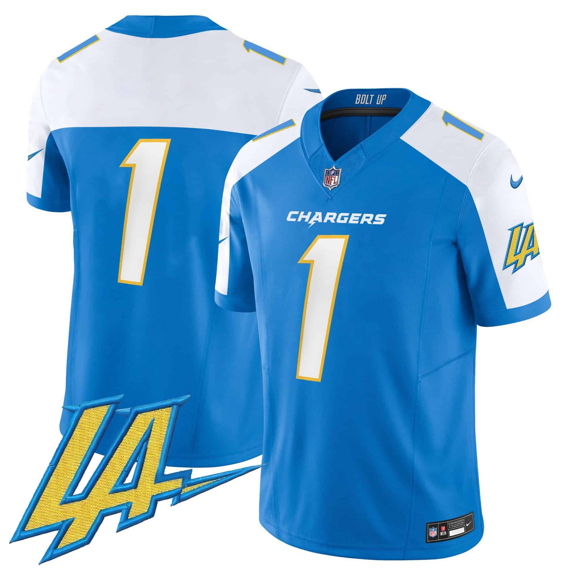 Men Los Angeles Chargers #1 No Name Light Blue 2024 Nike Vapor Limited NFL Jersey